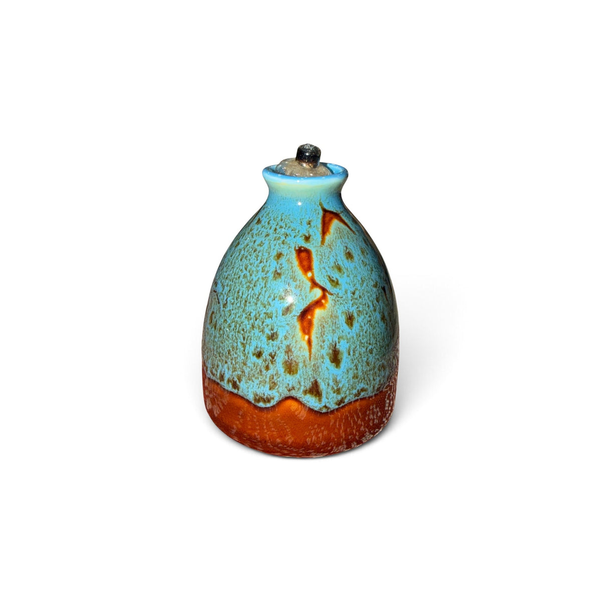 Vintage Studio Pottery Oil Lamp Turquoise Reactive Glaze MCM 4"