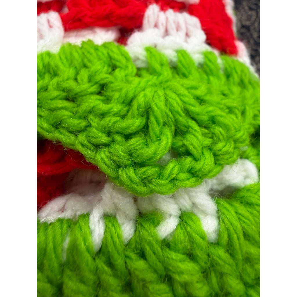 Christmas Crochet Afghan Red White Lime Green Granny Square Bed Throw 74 x 40