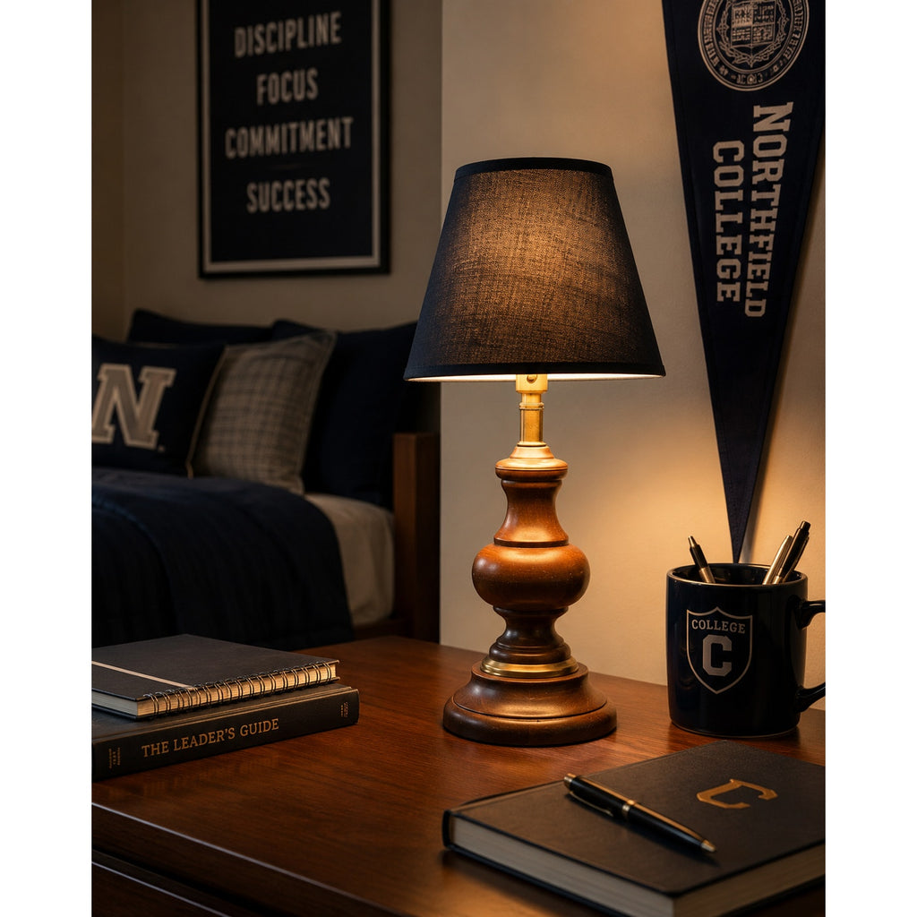 Vintage Turned Wood & Brass Table Lamp, Colonial Style Accent Desk Lamp