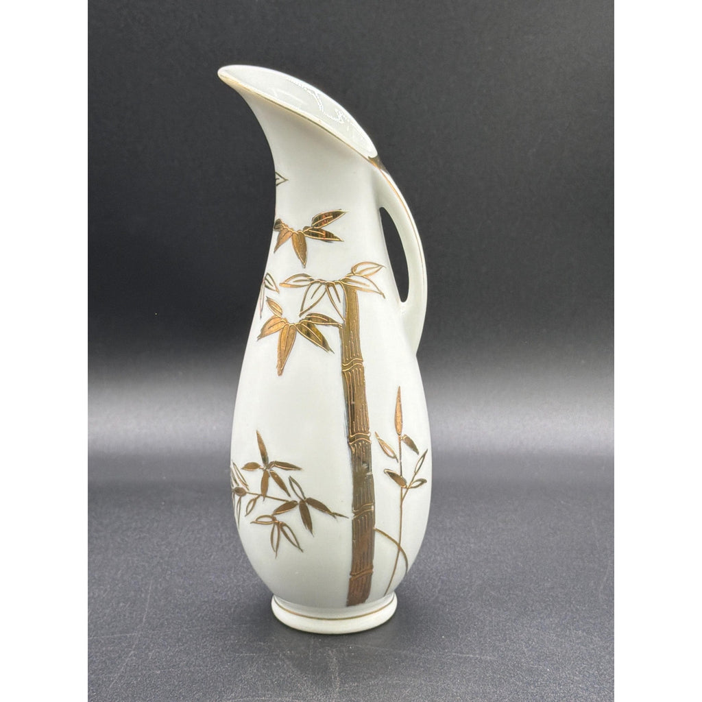 Mid Century Japanese Porcelain Vase: Gold Bamboo Ewer Style Bud Vase