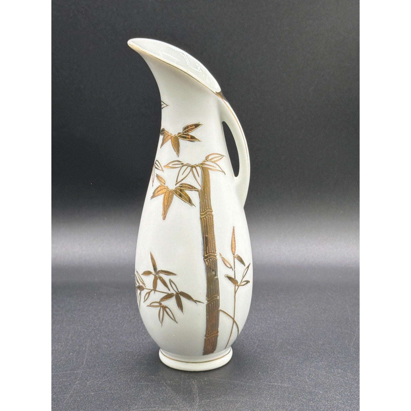 Mid Century Japanese Porcelain Vase: Gold Bamboo Ewer Style Bud Vase