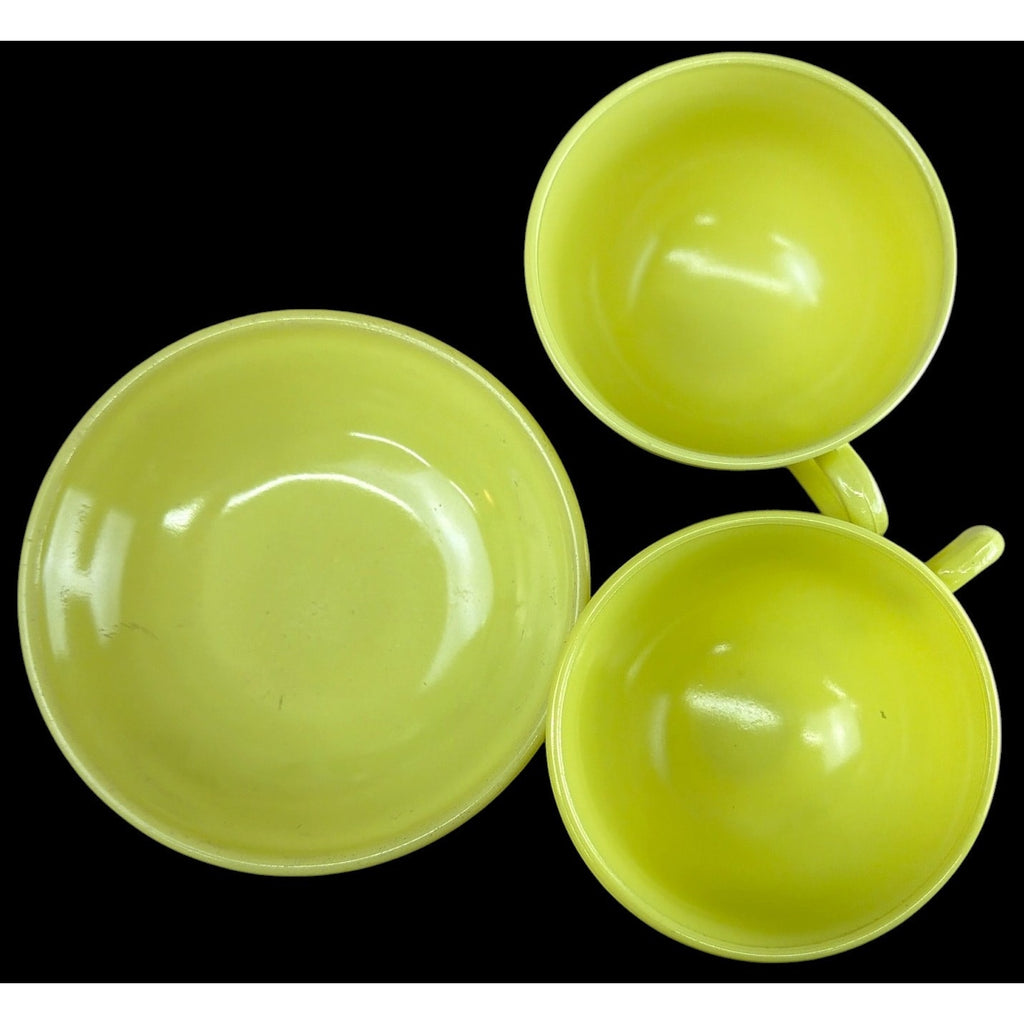 Vintage Hazel Atlas Yellow Platonite Cups & Bowl Moderntone 3 Piece Set – main view