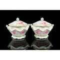 Antique Nippon Lidded Covered Bowls Pair Pink Roses Gold Trim Japan Porcelain