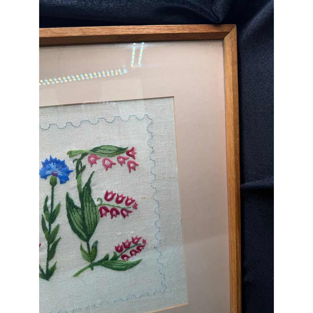 Vintage Framed Hand Embroidered LOVE Sampler Floral Needlework Wall Art
