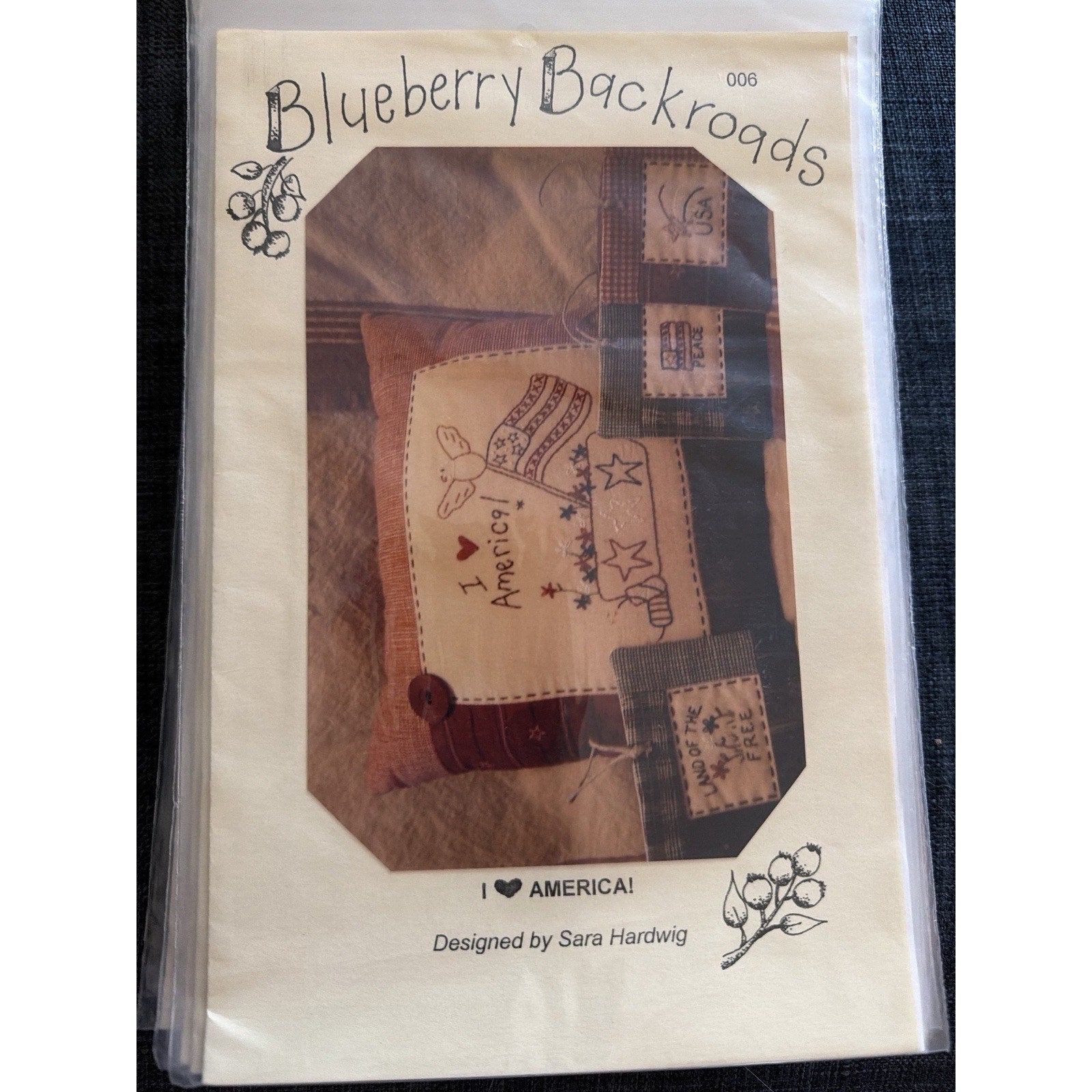 Blueberry Backroads I Love America Embroidery Pattern Primitive 2008