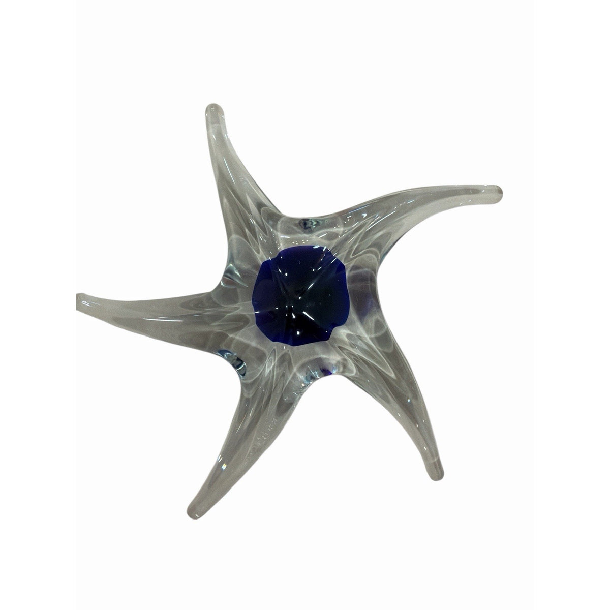 Hand Blown Art Glass Starfish Paperweight Blue Clear 7” Coastal Decor