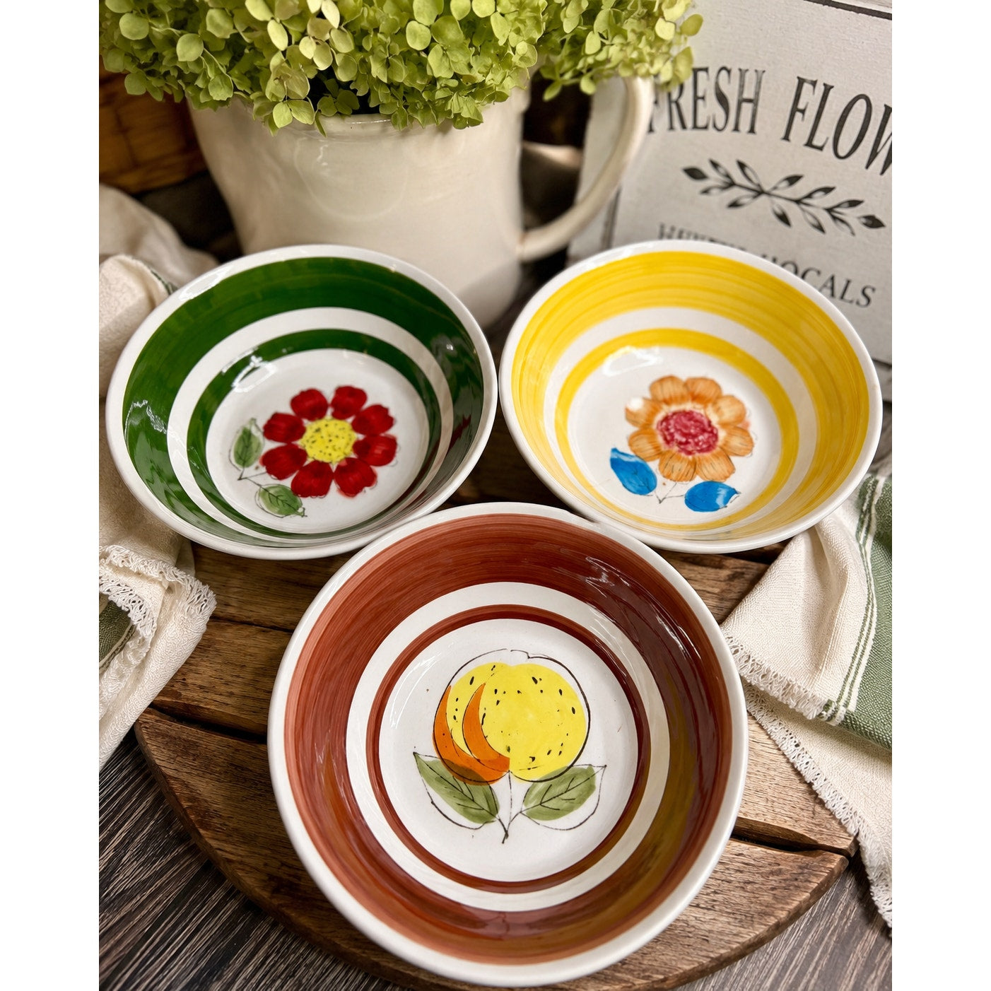 Vintage Norleans Hand Painted Ironstone Bowls Set of 3 Japan Korea Floral