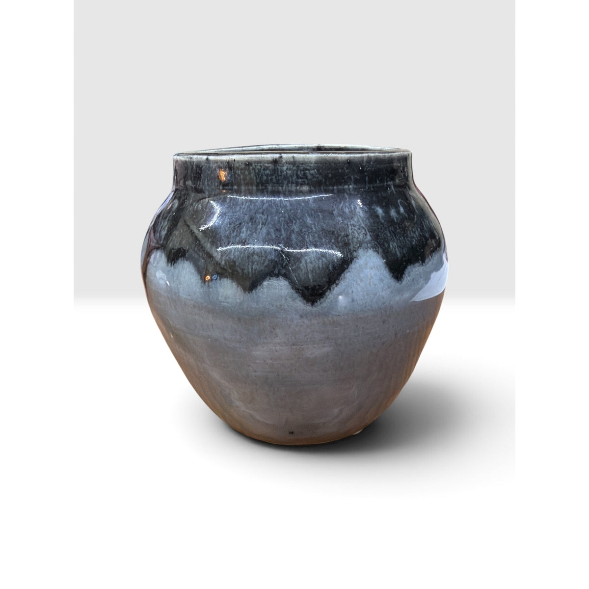 Signed Hand Thrown Studio Pottery Vase Blue Gray Black Drip Glaze – additional view 4