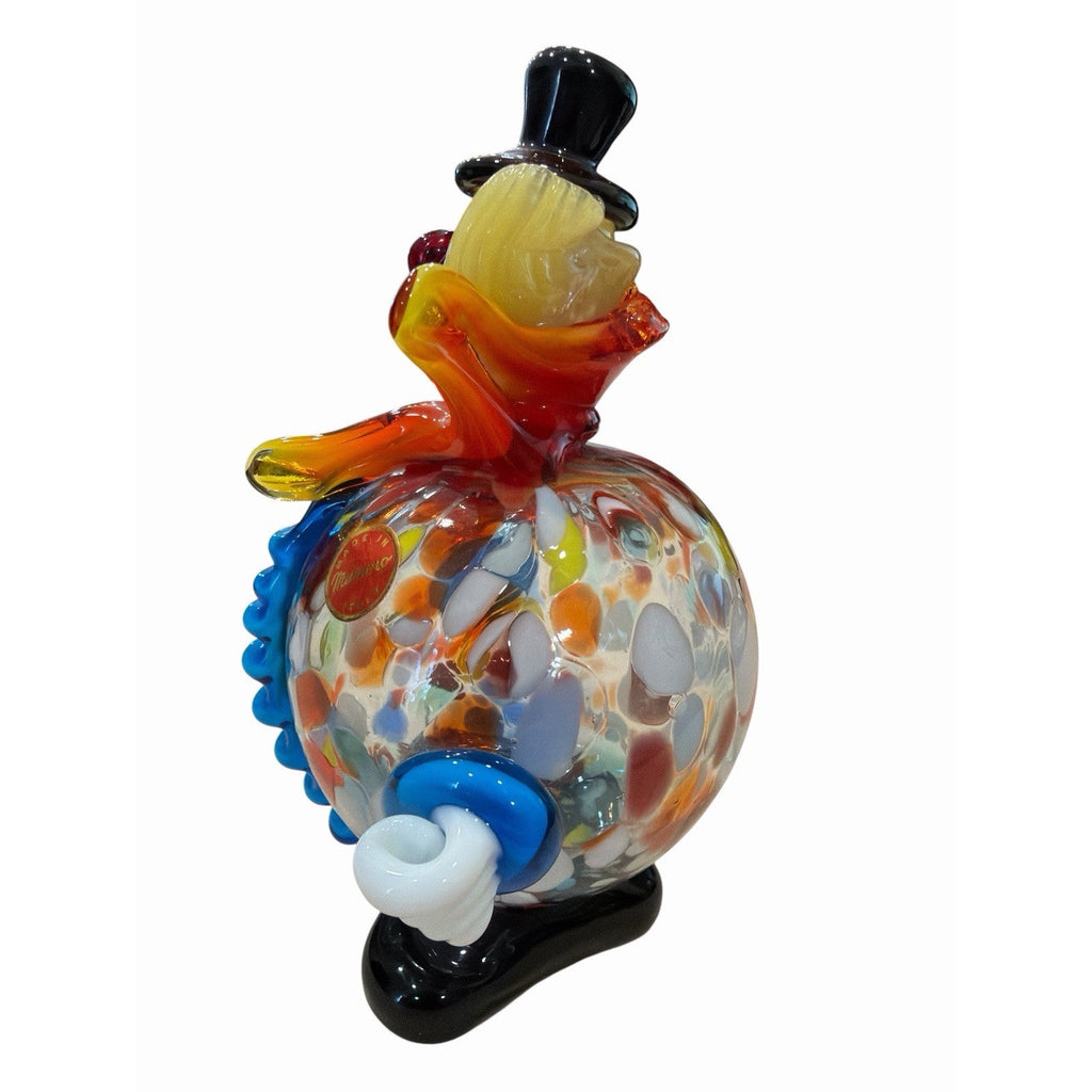 Vintage Murano Art Glass Clown Figurine Confetti Glass Black Top Hat 6"