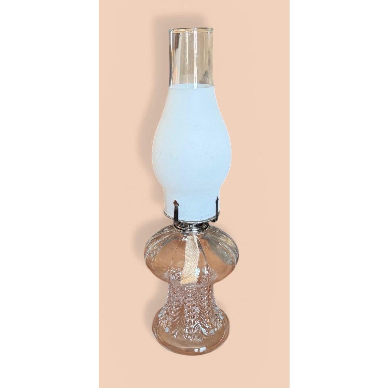Vintage Glass Oil Lamp Frosted Chimney Farmhouse Cottage Decor Lighting