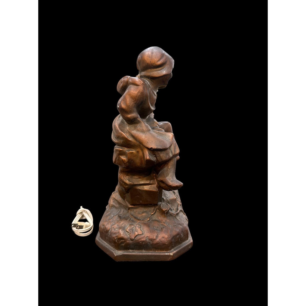 Vintage Chalkware Dutch Couple Lamp | Amber Glass Globe Night Light