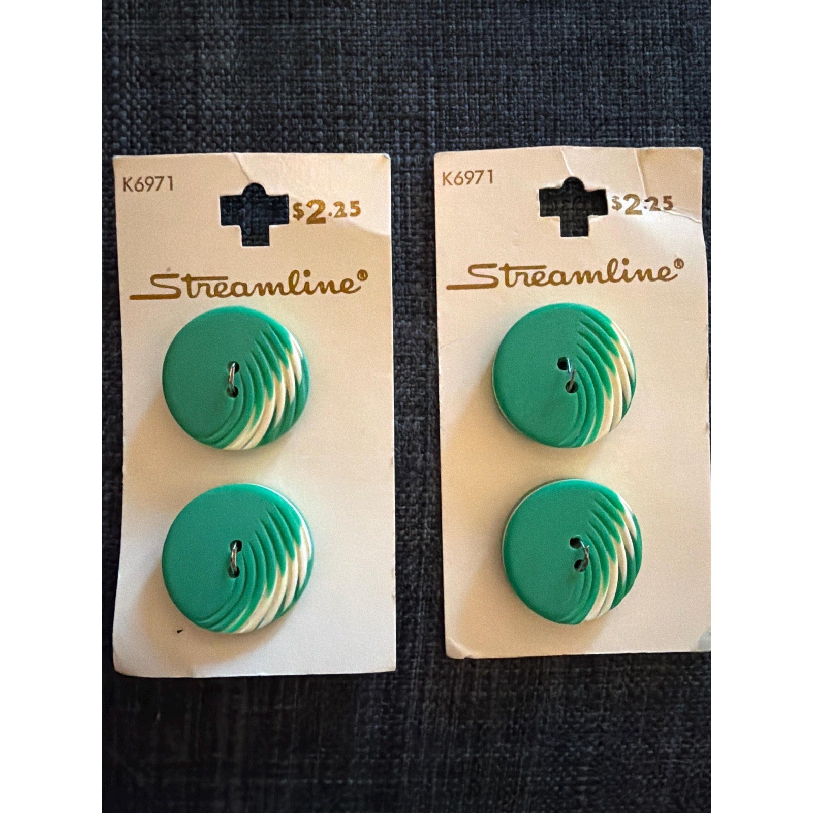 Vintage Streamline Green Swirl Buttons (NOS), 23mm Mod Retro Craft Supplies
