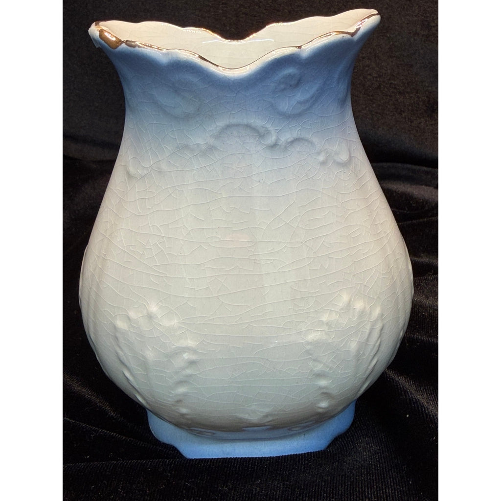 Vintage Japanese Crackle Glaze Vase Gold Trim Ivory Ceramic Bud Vase 5 Inch