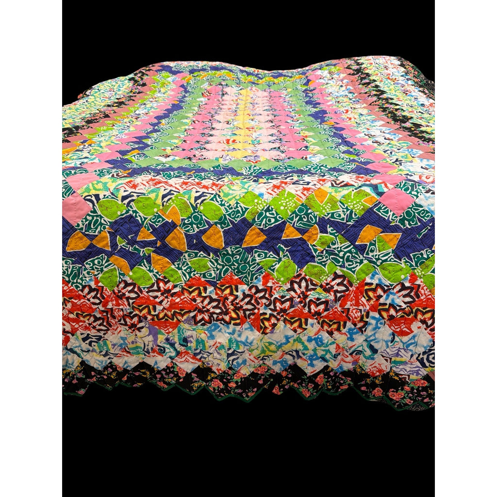 Vintage Hand Quilted Patchwork Quilt Ruby South Sawtooth Edge 106" x 75" – additional view 4