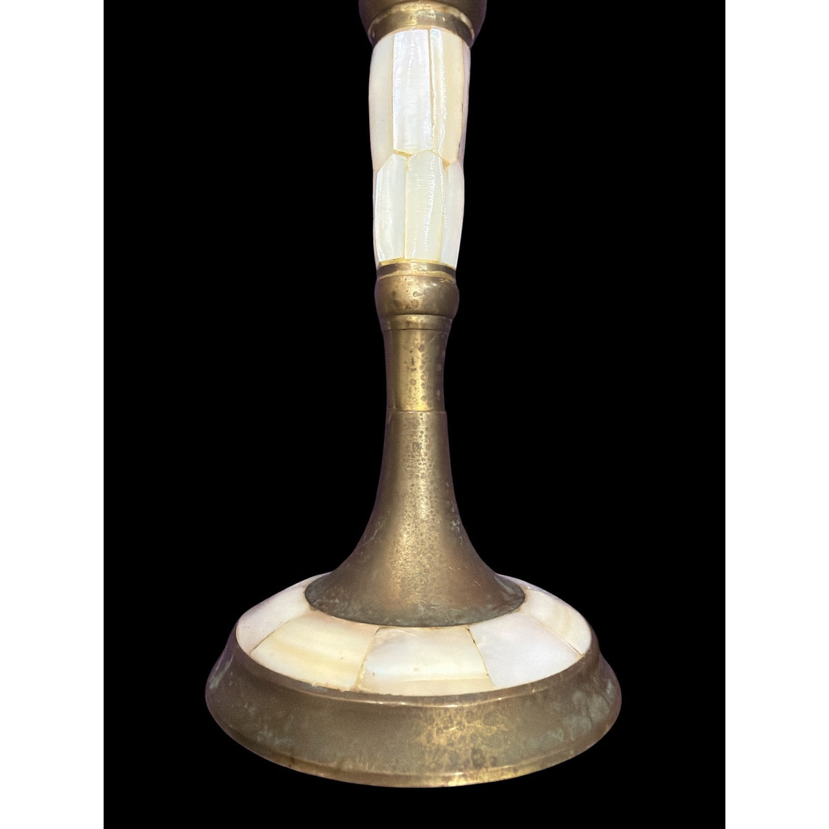Vintage Brass Mother of Pearl Candlesticks Pair India 6.25 Inch – additional view 4