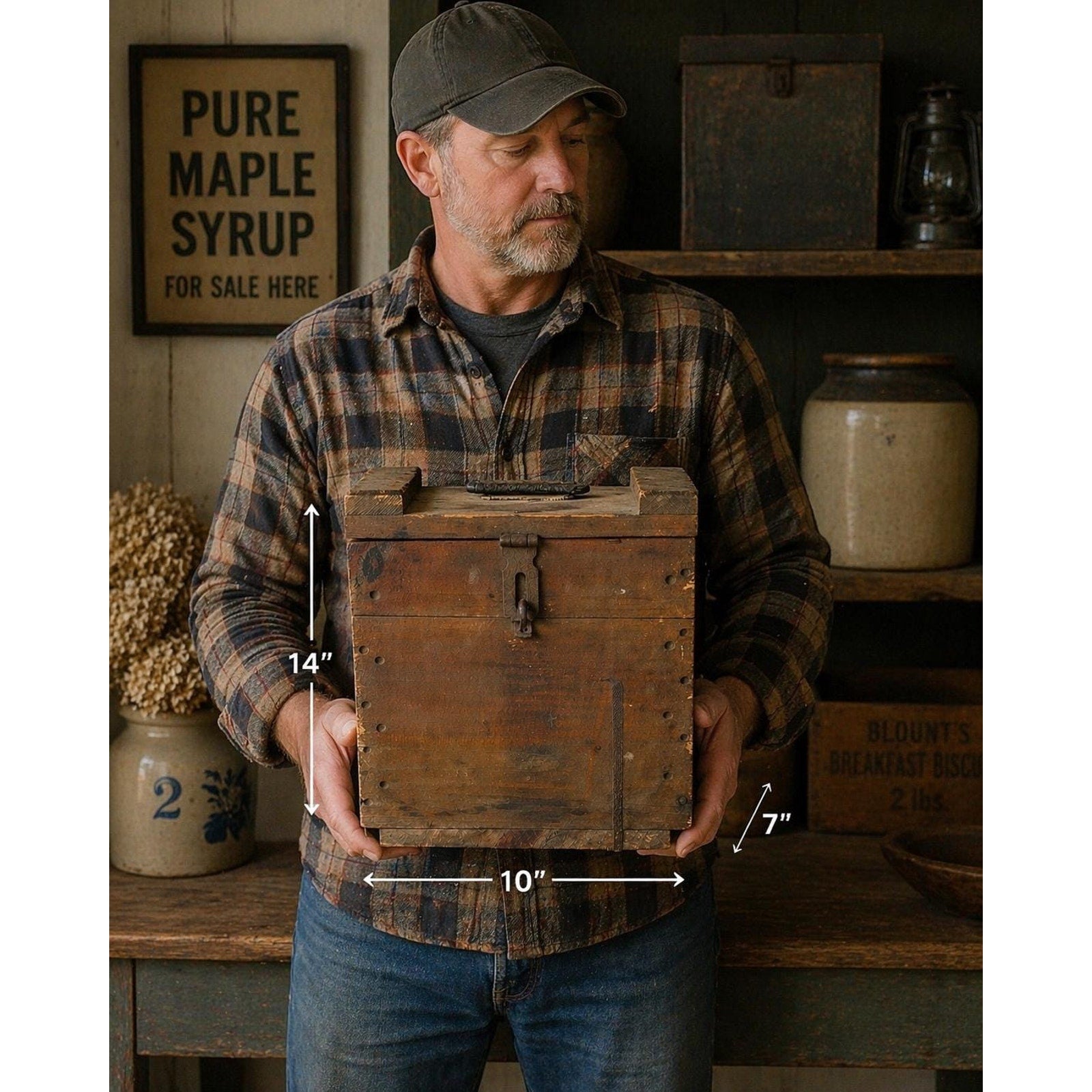 Antique Cherry Burrell Dairy Box AAFA Primitive Wooden Storage Box Farmhouse