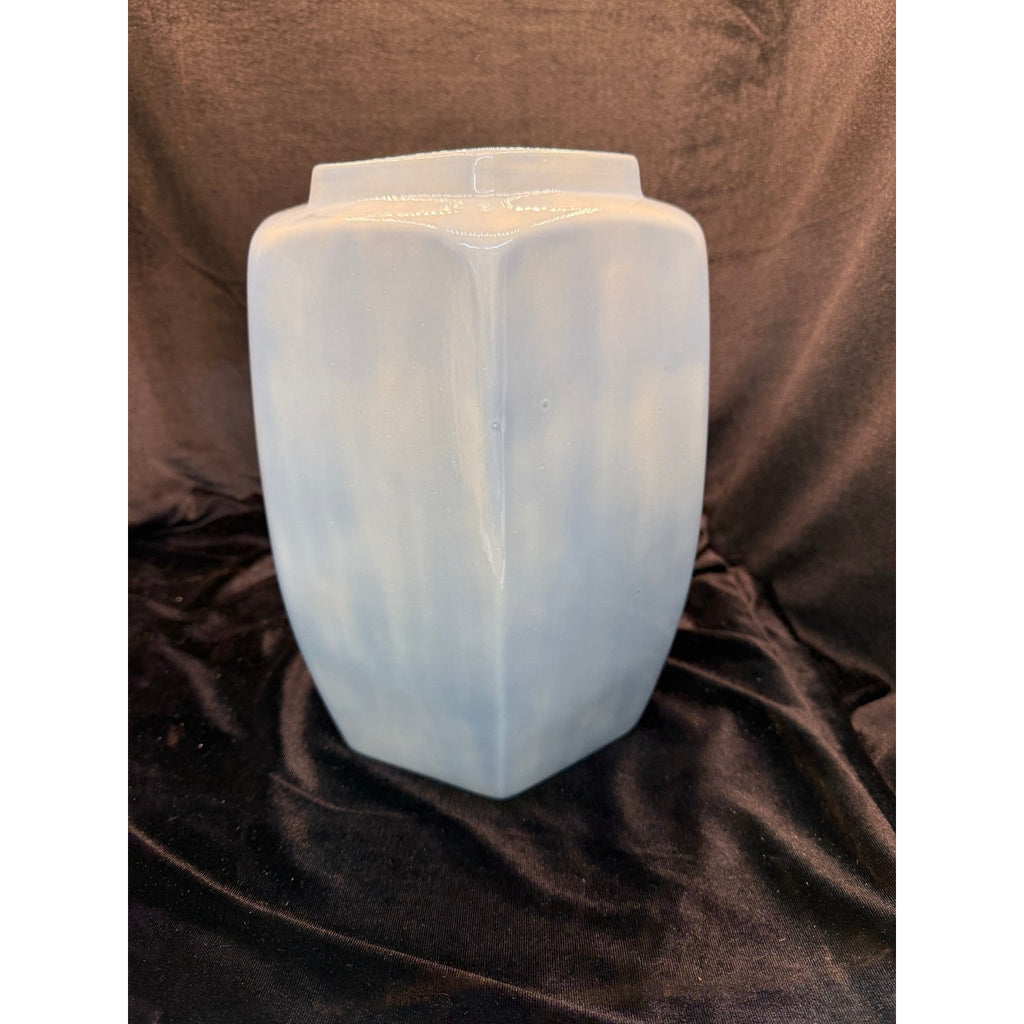 Large Signed Studio Pottery Vase Pale Blue Hexagon Art Pottery 11 Inch 1988