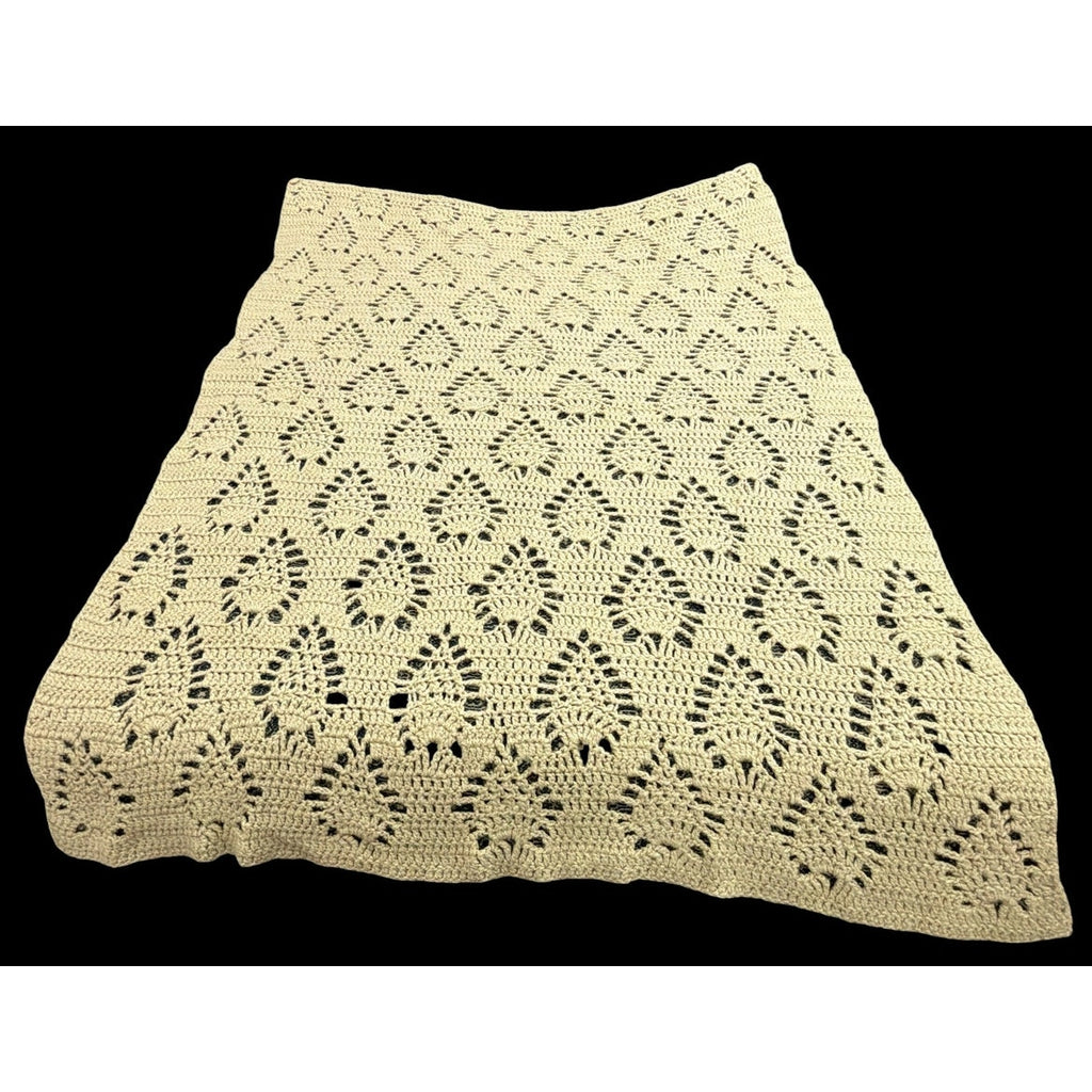 Handmade Crochet Afghan Taupe Pineapple Lace Throw Blanket 46 x 60 – additional view 2