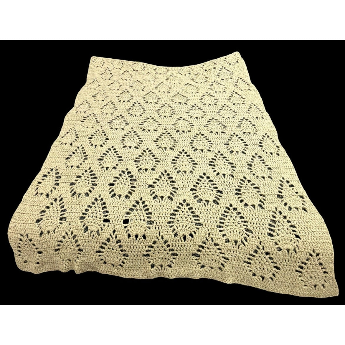 Handmade Crochet Afghan Taupe Pineapple Lace Throw Blanket 46 x 60 – additional view 2