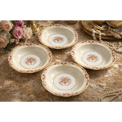1930s Noritake Berry Bowls Set of 4 Burgundy Gold Floral Pre-WWII Japan