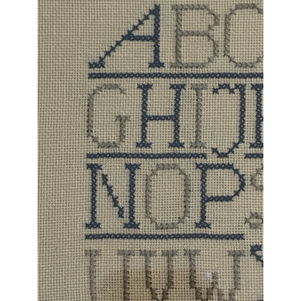 Vintage Cross Stitch Alphabet Sampler Framed Needlework Folk Art Hearts 8x10 – additional view 3