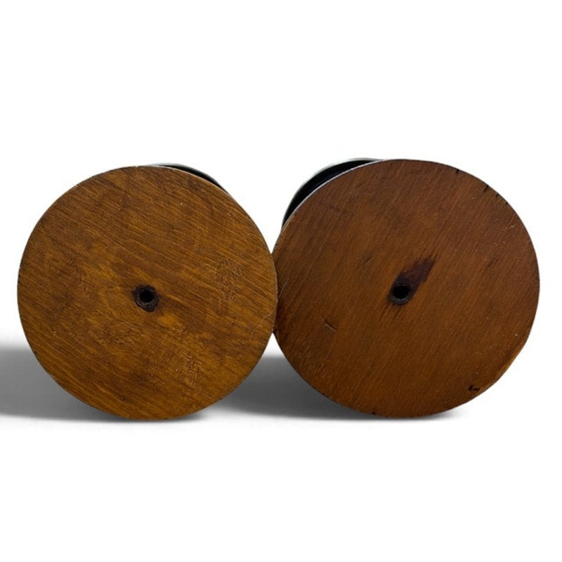 Vintage Hurricane Candle Holders Turned Wood Etched Glass Brass Pair 12 Inch