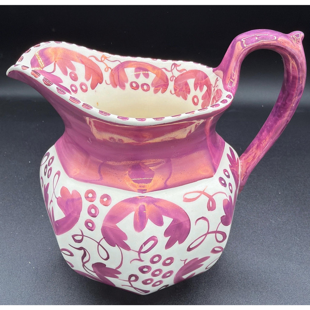 Vintage Wedgwood Pink Lustre Pitcher Vase Etruria England Floral Jug