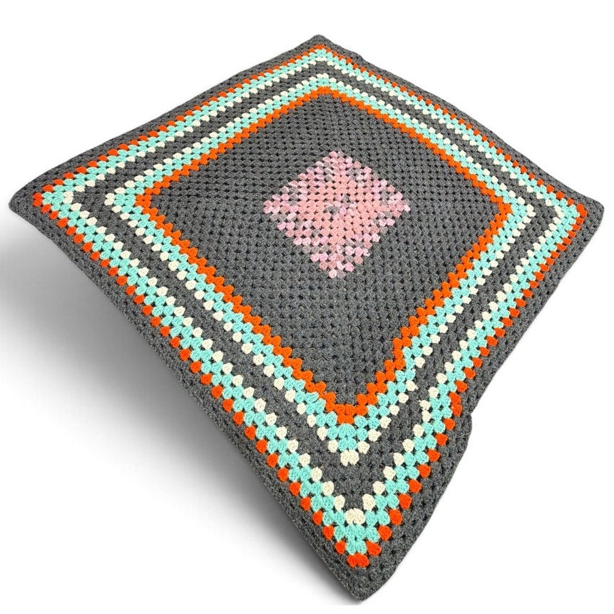 Vintage Crochet Lap Afghan Atomic Autumn Handmade 42 Inch