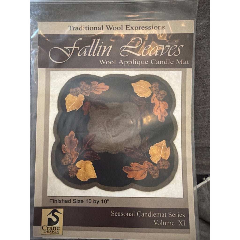 Crane Design Fallin Leaves Wool Applique Candle Mat Pattern Vol XI NOS