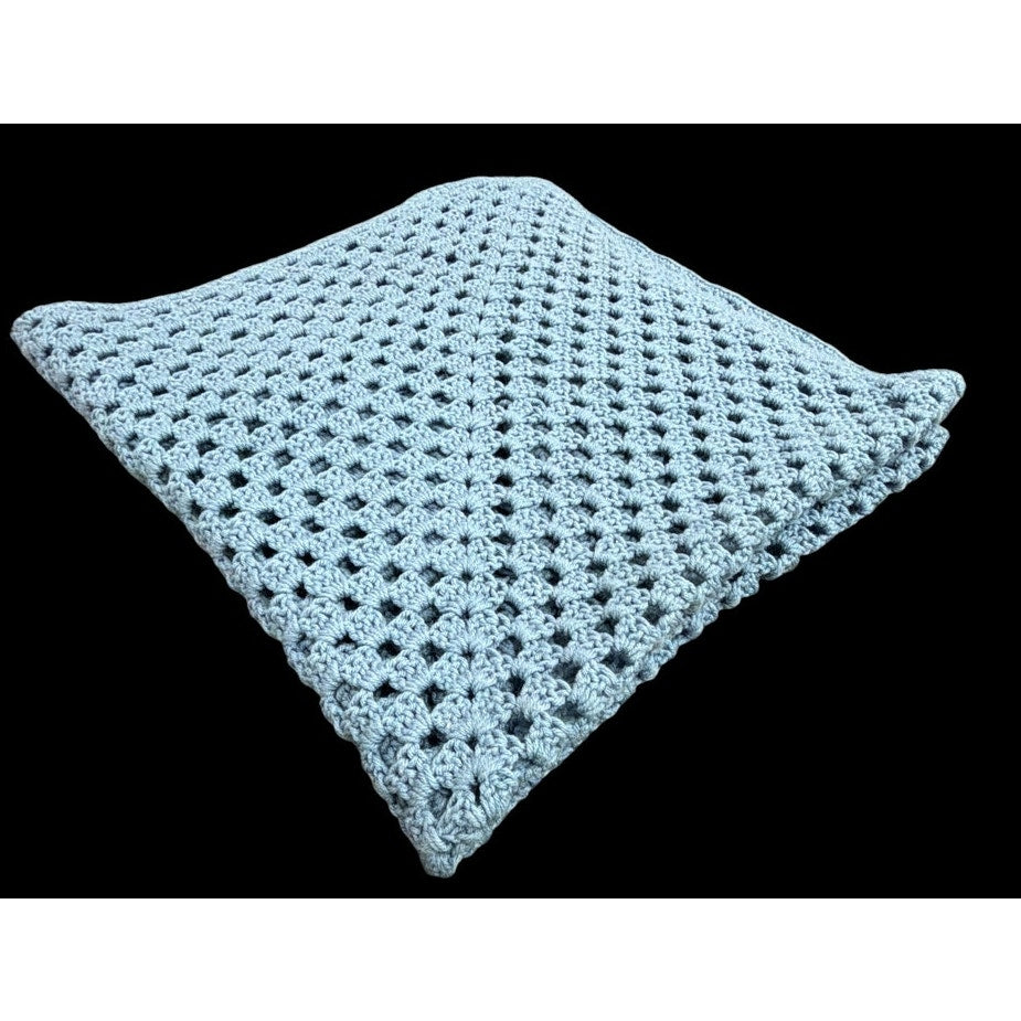 Handmade Crochet Baby Afghan Slate Blue Acrylic Granny Stitch 40 x 40 – additional view 4
