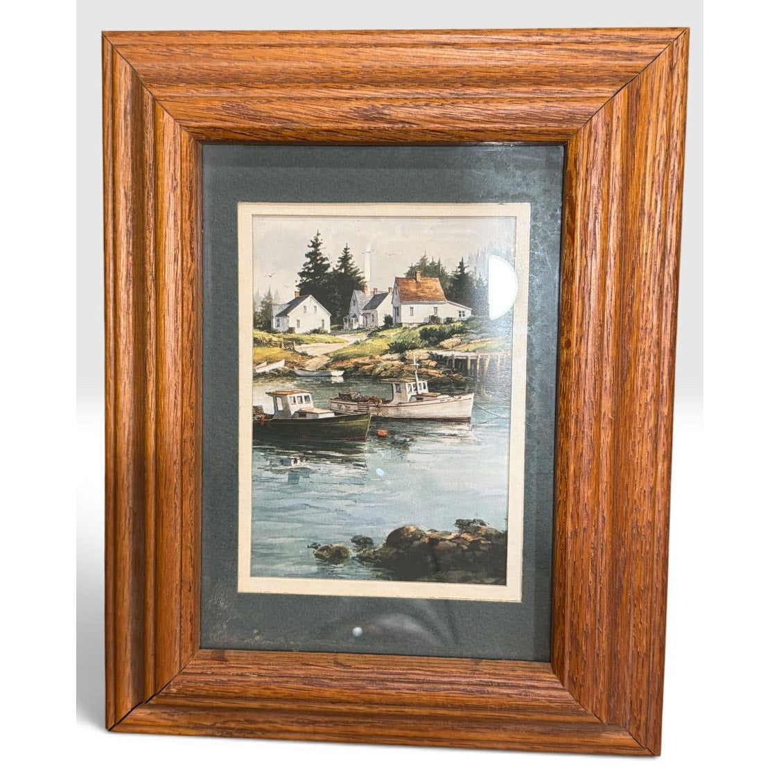 Vintage Coastal Harbor Prints Pair Heavy Solid Oak Frames Double Matted 10x8 – additional view 3