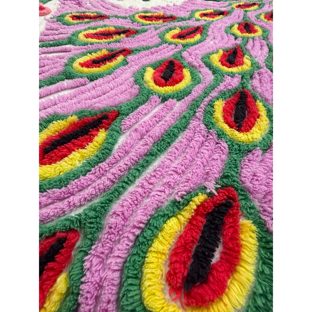 Vintage Peacock Chenille Bedspread Full Double 88 x 100 ** READ **