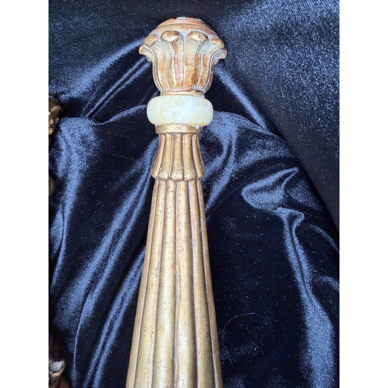 Vintage Stone & Gilt Resin Candlestick Set French Country Decor