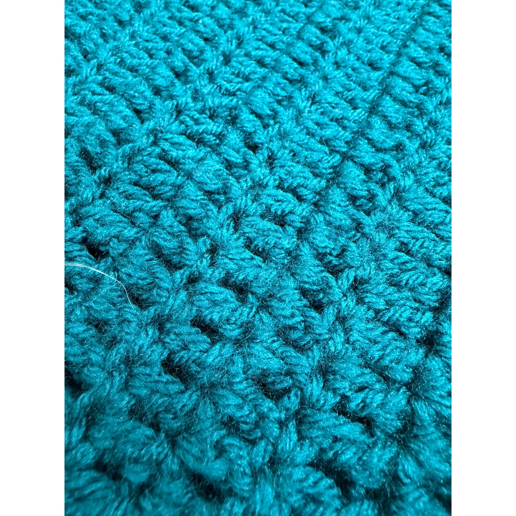 Handmade Crochet Afghan Blanket Peacock Blue Ivory Lace Trim 58 x 46