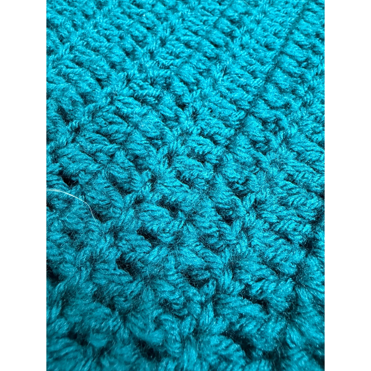 Handmade Crochet Afghan Blanket Peacock Blue Ivory Lace Trim 58 x 46