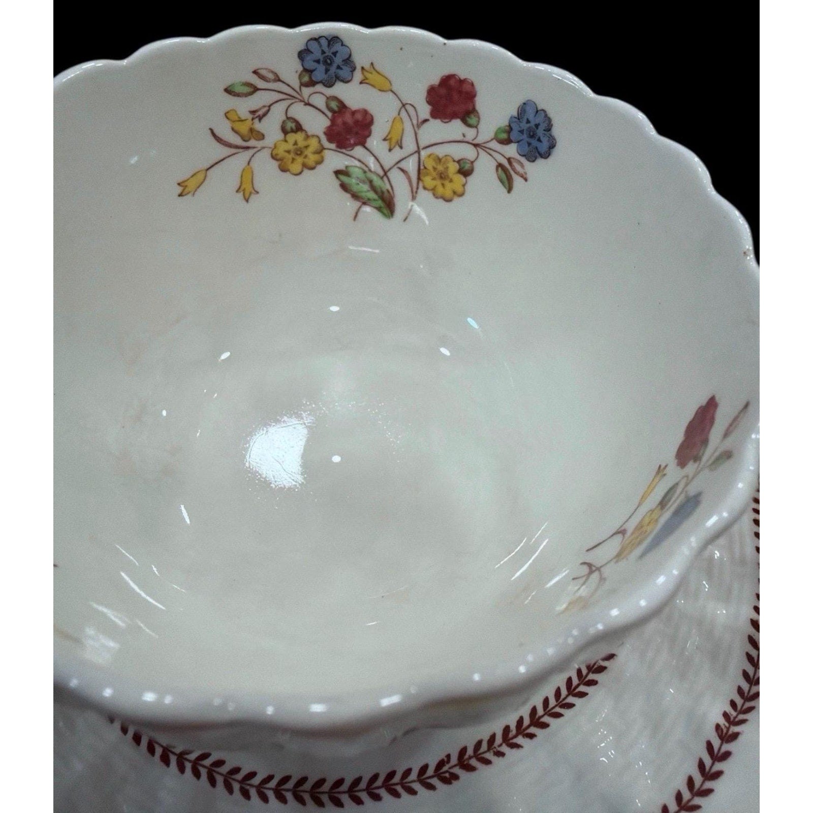 Spode Copeland Cowslip S713 Teacups & Saucers Pair England Bone China Floral Vintage