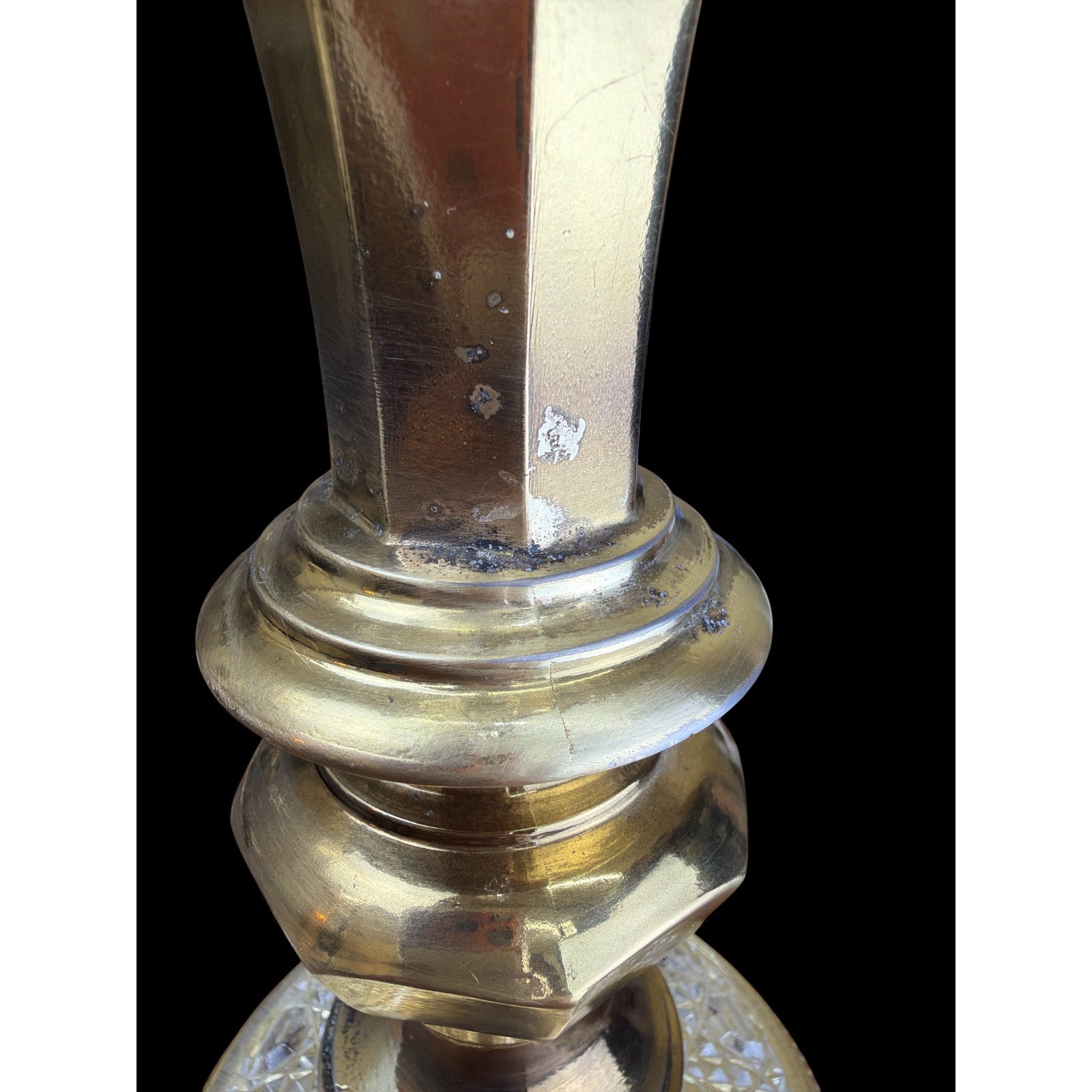 Vintage Hollywood Regency Brass & Crystal Prism Buffet Table Lamp