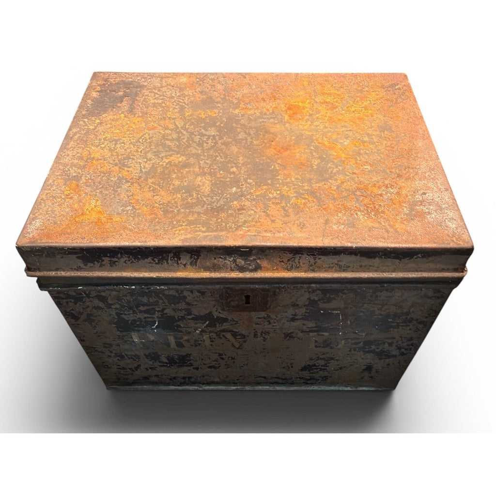 Antique Black Japanned Steel Deed Box Document Chest Industrial Storage