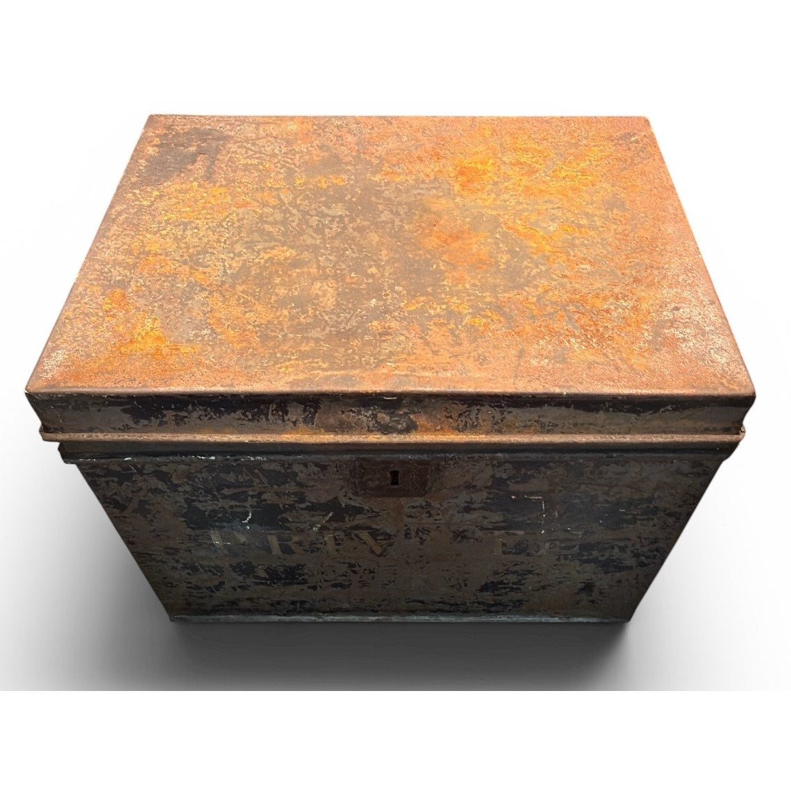 Antique Black Japanned Steel Deed Box Document Chest Industrial Storage