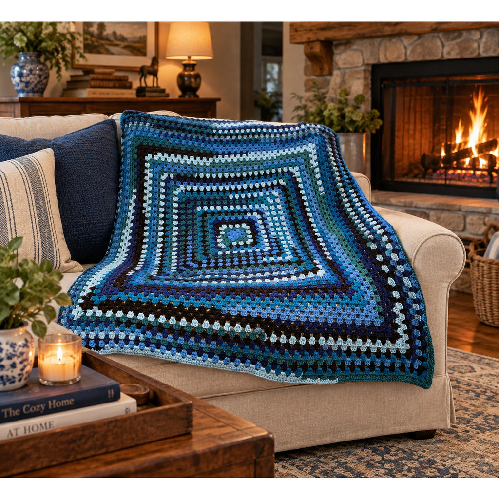 Blue Lagoon Handmade Crochet Afghan Granny Square Lap Throw 46 x 46 – main view