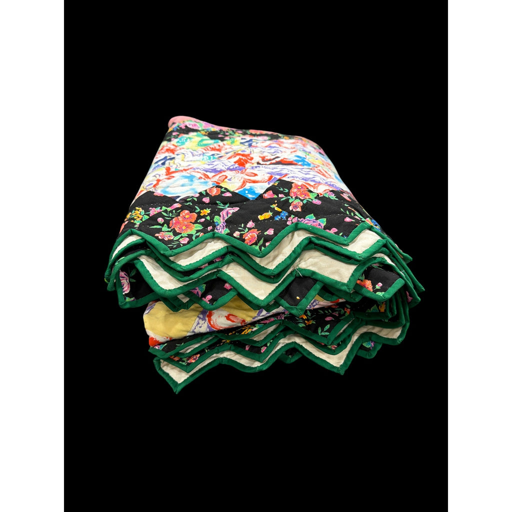 Vintage Hand Quilted Patchwork Quilt Ruby South Sawtooth Edge 106" x 75" – additional view 9