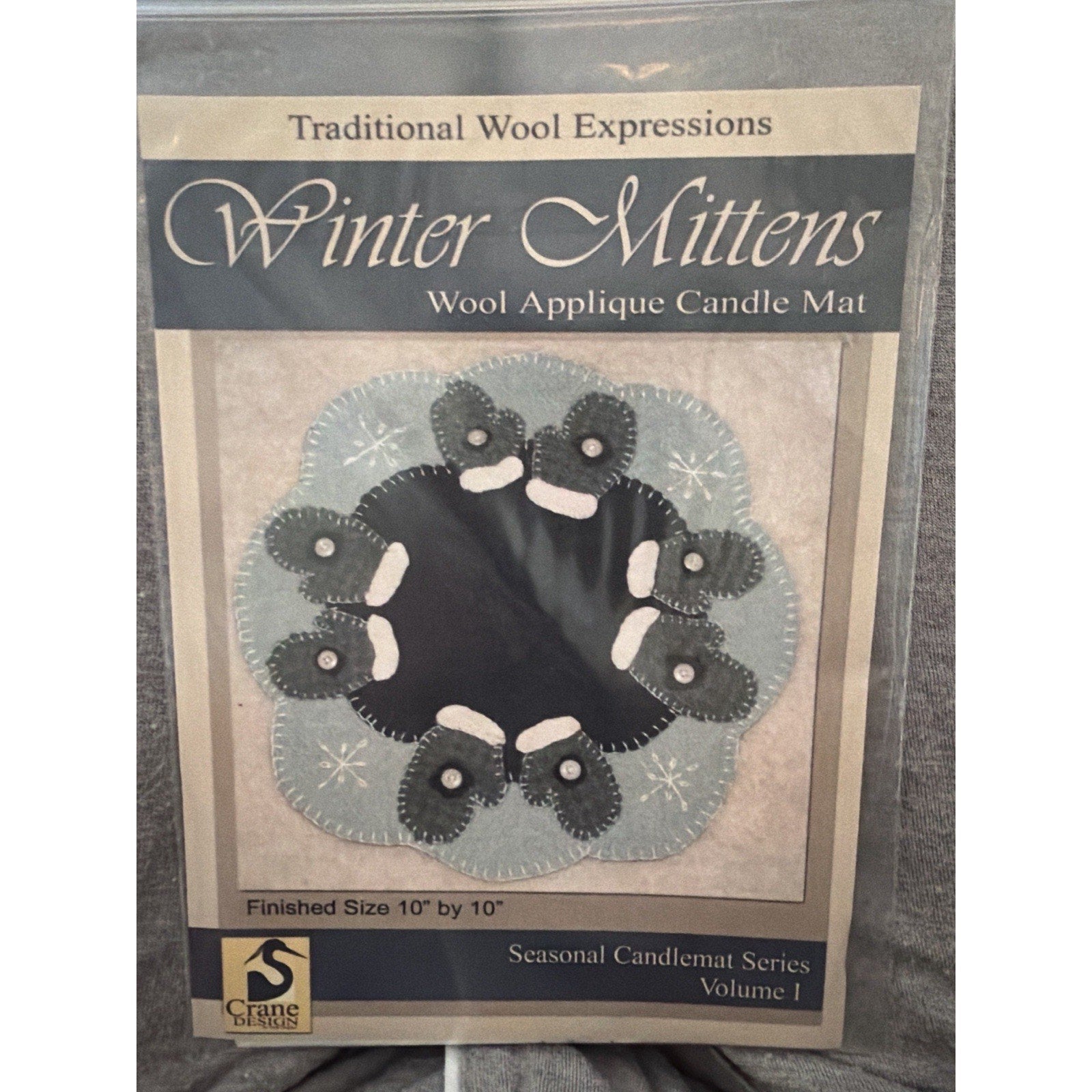 Crane Design Winter Mittens Wool Applique Candle Mat Pattern Vol 1 NOS