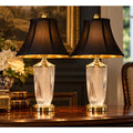 Anna Hütte German Lead Crystal Lamps Pair Hand Cut 24% PbO NOS Vintage