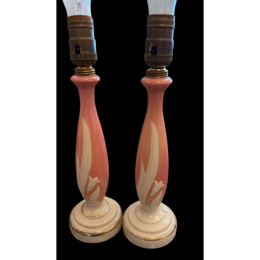 Vintage Aladdin G-41 Pink Alacite Boudoir Lamps Pair Romantic Cottage
