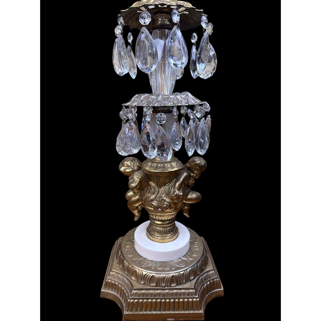 Vintage Hollywood Regency Crystal Cherub Table Lamp ACCO Gold Gilt