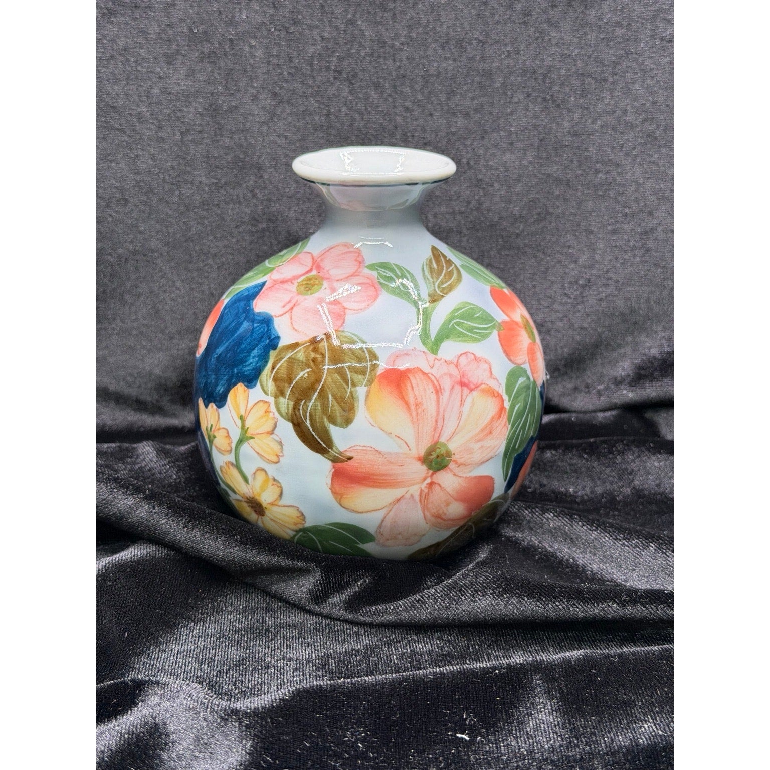 Vintage Hand Painted Thai Floral Porcelain Bud Vase Cottagecore Decor