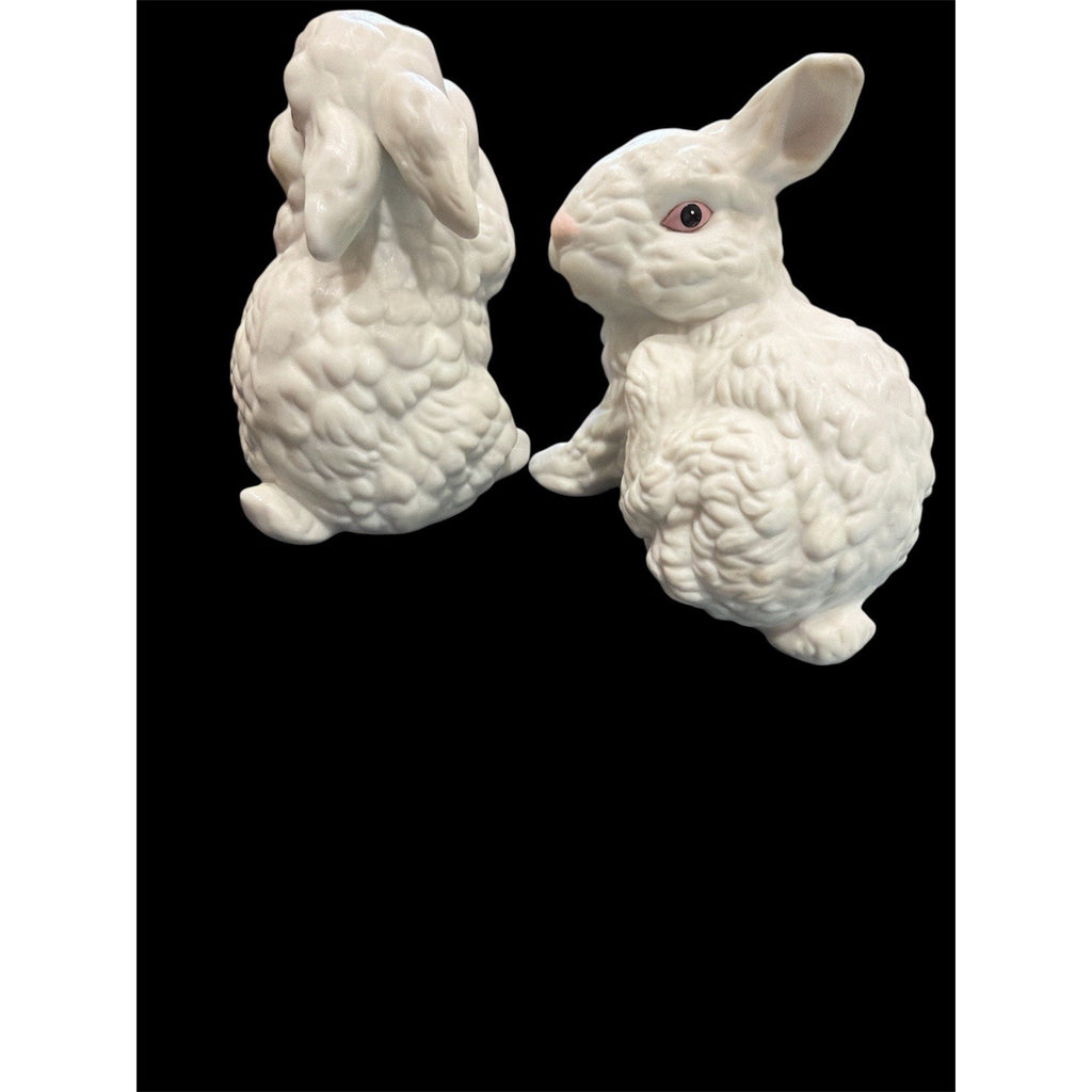Vintage Ceramic Bunny Figurine Pair – Philippines – White Rabbits – circa 1970