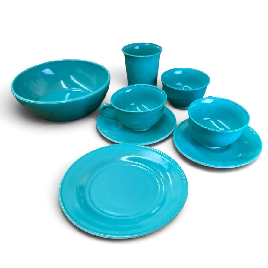 Hazel Atlas Moderntone Turquoise Platonite Glass 9 Piece Set MCM – additional view 2