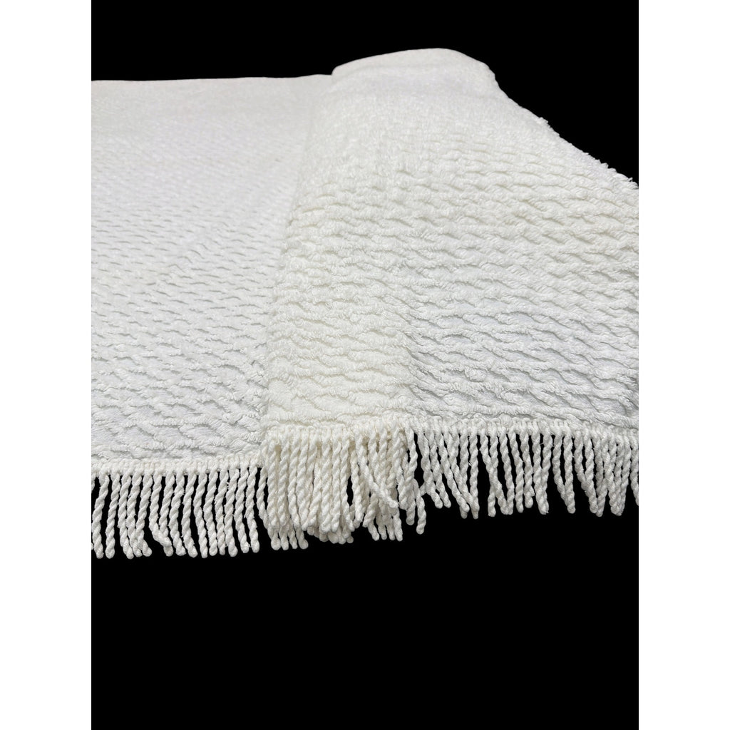 Vintage White Chenille Bedspread Queen Size 82x104 Crosshatch Fringe Cotton MCM