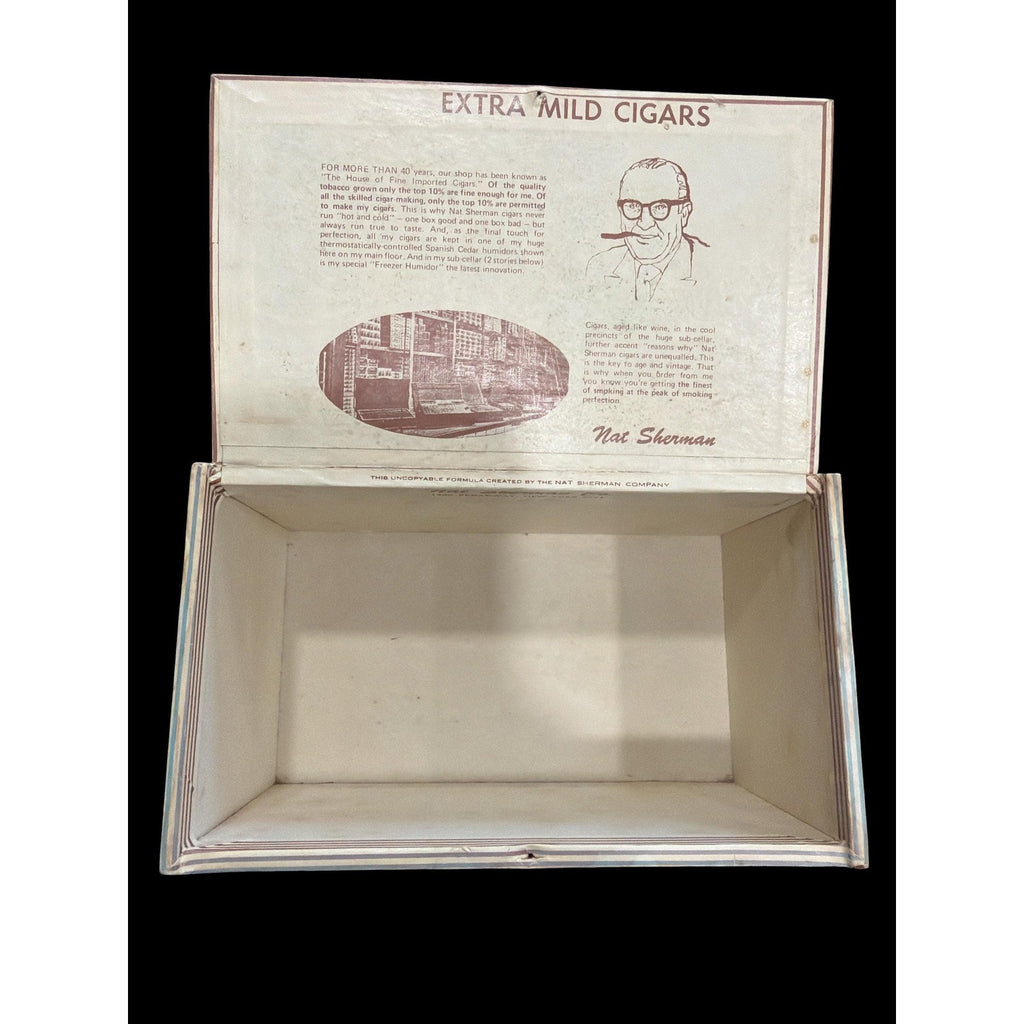 Vintage Nat Sherman Cigar Box Wood Churchill Double Claro Tobacciana